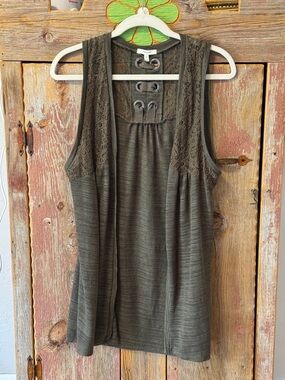 Maurices Olive Lace-Trim Sleeveless Vest size XXL